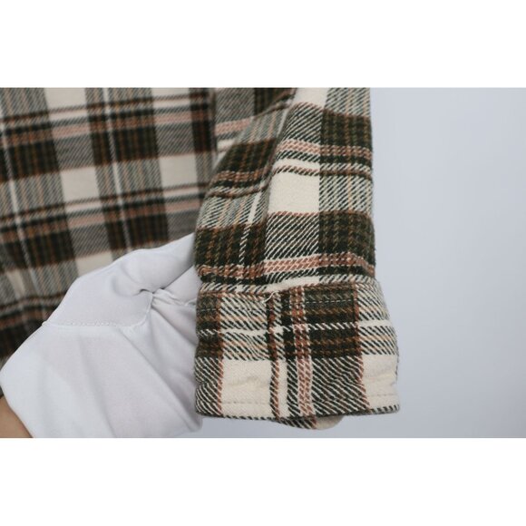 Orvis Mens L/G Plaid Flannel Button-Up Shirt Green & Cream Cotton Outdoors Camp - Picture 9 of 16